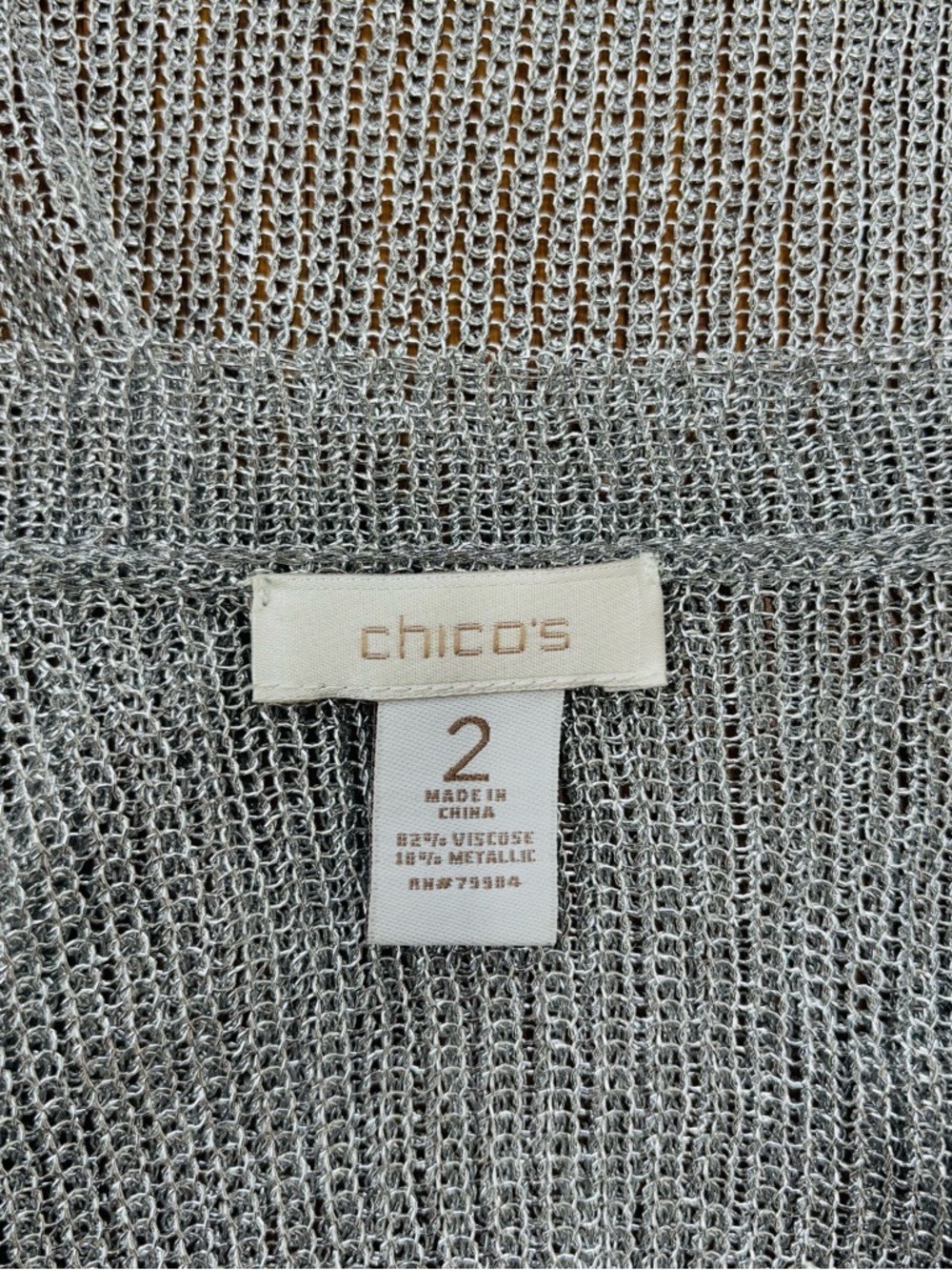 Chico's preppy slouchy silver metallic open front short sleeve crop cardigan L - Picture 11 of 15